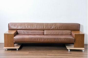 中古　CONDE HOUSE(カンディハウス)　BOLS(ボルス)　上質な大人空間を演出する本革の3人掛けソファ(アームソファ、3P、三人掛けソファ)(定価約86万円)(R-084389)
