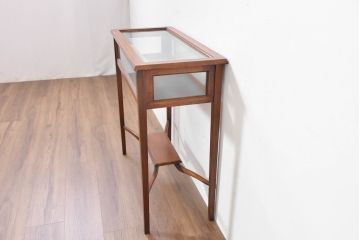 イギリスビンテージ　マホガニー材　象嵌入り　美しさと機能性を兼ね備えた魅せる収納が叶う上開き扉付きショーケース(ガラスケース、Gケース、ディスプレイケース、コレクションケース、飾り棚、陳列棚、店舗什器、ヴィンテージ、英国)(R-084401)