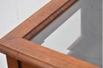 イギリスビンテージ　マホガニー材　象嵌入り　美しさと機能性を兼ね備えた魅せる収納が叶う上開き扉付きショーケース(ガラスケース、Gケース、ディスプレイケース、コレクションケース、飾り棚、陳列棚、店舗什器、ヴィンテージ、英国)(R-084401)