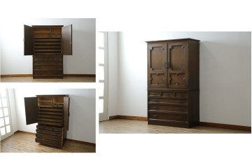 和製ヴィンテージ　美品　永田良介商店　クラシカルモダンなデザインがお洒落な衣装タンス　(R-084402)