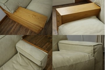 中古　広松木工　コルニーチェ(CORNICE)　ブロックワンアーム　ドロワータイプ　木の温もりと収納力を備えた機能美あふれる2.5人掛けソファ　定価約83万円相当　(R-084406)