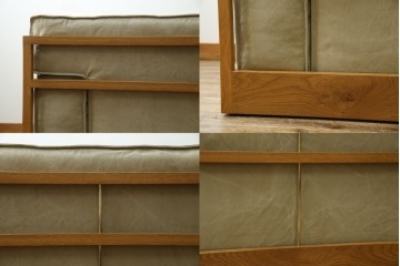 中古　広松木工　コルニーチェ(CORNICE)　ブロックワンアーム　ドロワータイプ　木の温もりと収納力を備えた機能美あふれる2.5人掛けソファ　定価約83万円相当　(R-084406)