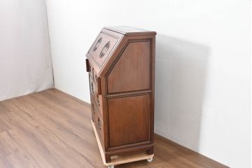 中国ビンテージ　花梨(カリン)材　唐木　寿字文(じゅじもん)入り　縁起の良い彫刻装飾が施されたライティングビューロー(簿記机、ワークデスク、在宅用、在宅ワーク用、サイドチェスト、引き出し、ヴィンテージ)(R-084409)
