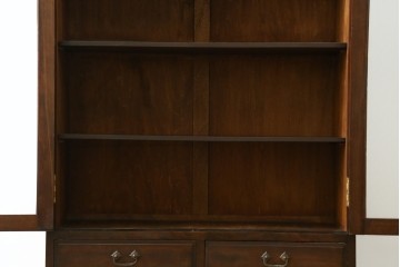 和製アンティーク　昭和レトロ　樺(カバ)材　意匠にこだわりを感じる作りの良い本箱　(R-084413)