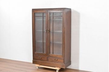 和製アンティーク　昭和レトロ　樺(カバ)材　意匠にこだわりを感じる作りの良い本箱(ブックケース、本棚、書棚、収納棚、戸棚、キャビネット、食器棚、カップボード)(R-084413)