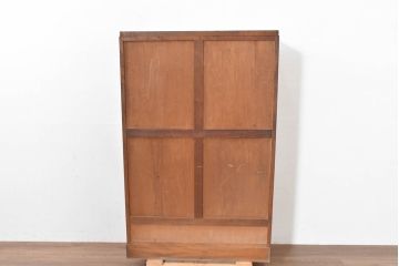 和製アンティーク　昭和レトロ　樺(カバ)材　意匠にこだわりを感じる作りの良い本箱(ブックケース、本棚、書棚、収納棚、戸棚、キャビネット、食器棚、カップボード)(R-084413)