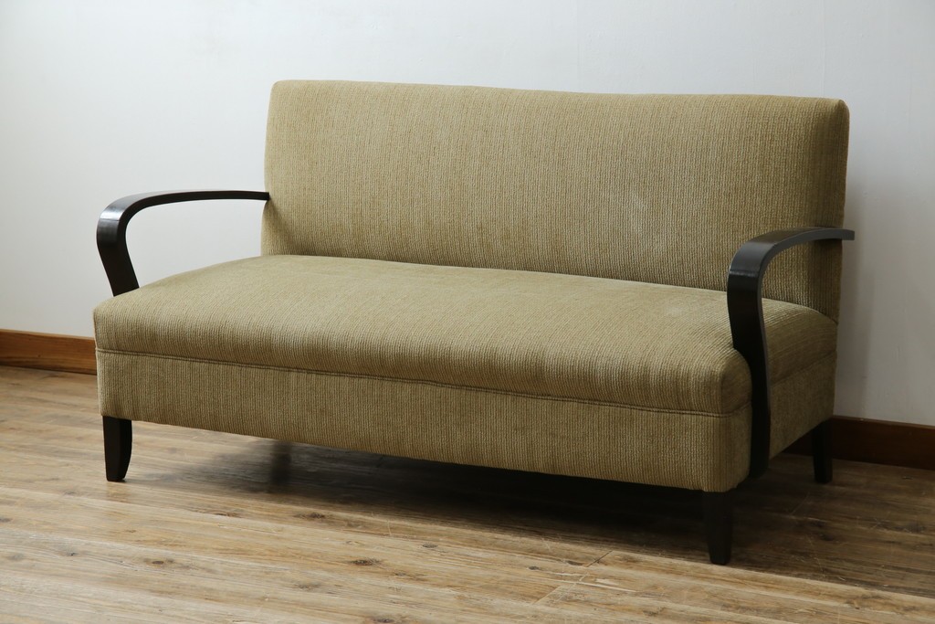 和製アンティーク　大正ロマン　専門店にて張り替え済み　レトロな雰囲気たっぷりの2人掛けソファ　(R-084414)