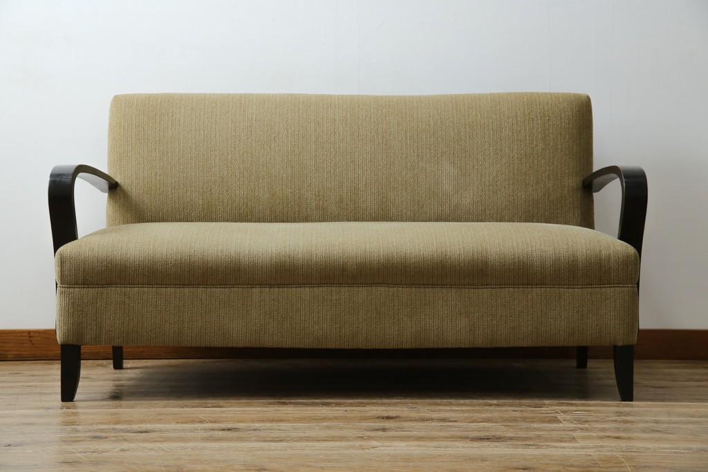 和製アンティーク　大正ロマン　専門店にて張り替え済み　レトロな雰囲気たっぷりの2人掛けソファ　(R-084414)