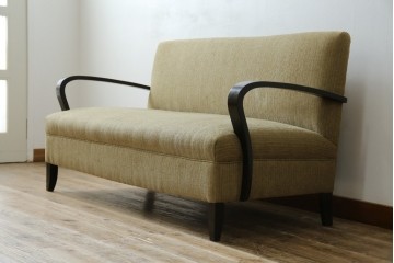 和製アンティーク　大正ロマン　専門店にて張り替え済み　レトロな雰囲気たっぷりの2人掛けソファ　(R-084414)