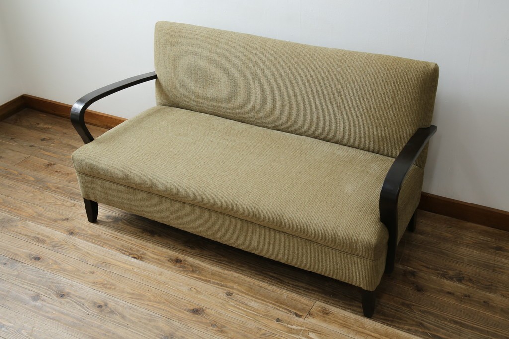 和製アンティーク　大正ロマン　専門店にて張り替え済み　レトロな雰囲気たっぷりの2人掛けソファ　(R-084414)