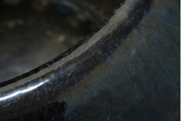 中国　唐木台付き　職人技が光る!美しい海鼠釉(なまこゆう)の特大火鉢　(R-084415)