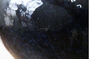 中国　唐木台付き　職人技が光る!美しい海鼠釉(なまこゆう)の特大火鉢　(R-084415)