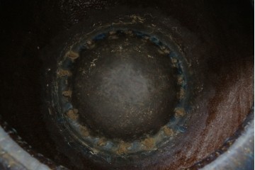 中国　唐木台付き　職人技が光る!美しい海鼠釉(なまこゆう)の特大火鉢　(R-084415)