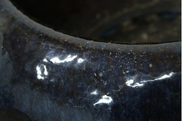 中国　唐木台付き　職人技が光る!美しい海鼠釉(なまこゆう)の特大火鉢　(R-084415)