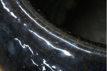 中国　唐木台付き　職人技が光る!美しい海鼠釉(なまこゆう)の特大火鉢　(R-084415)