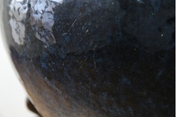 中国　唐木台付き　職人技が光る!美しい海鼠釉(なまこゆう)の特大火鉢　(R-084415)