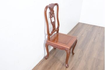 中古　花梨(カリン)材　猫脚の優美な曲線と彫刻が目を引く唐木チェア(板座チェア、ダイニングチェア、アームレスチェア、椅子、イス)(R-084417)