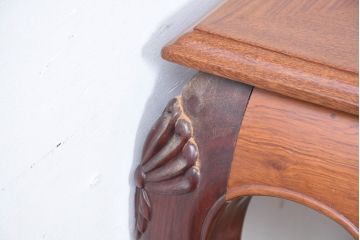 中古　希少デザイン　花梨(カリン)材　猫脚の優美な曲線と彫刻が目を引く唐木ダイニングテーブル(4人掛け、6人掛け、食卓)(R-084418)