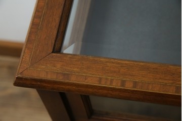 イギリスビンテージ　マホガニー材　象嵌入り　美しさと機能性を兼ね備えた魅せる収納が叶う上開き扉付きショーケース　(R-084426)