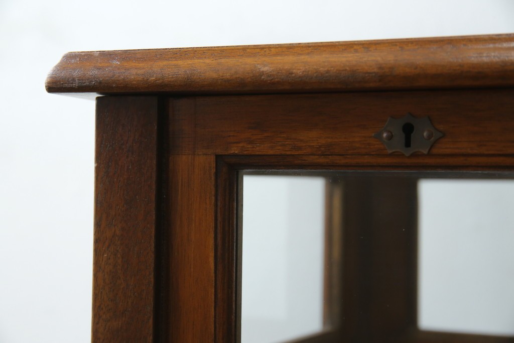 イギリスビンテージ　マホガニー材　象嵌入り　美しさと機能性を兼ね備えた魅せる収納が叶う上開き扉付きショーケース　(R-084426)