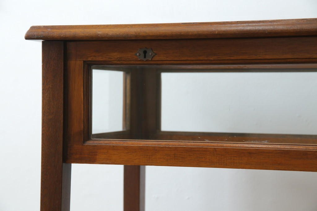 イギリスビンテージ　マホガニー材　象嵌入り　美しさと機能性を兼ね備えた魅せる収納が叶う上開き扉付きショーケース　(R-084426)