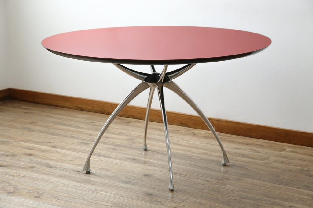 和製ビンテージ　ADAL(アダル)　レッドカラーがアクセント!放射状に伸びるレッグがオブジェのようなリンクテーブル　定価約20万円　(R-084434)