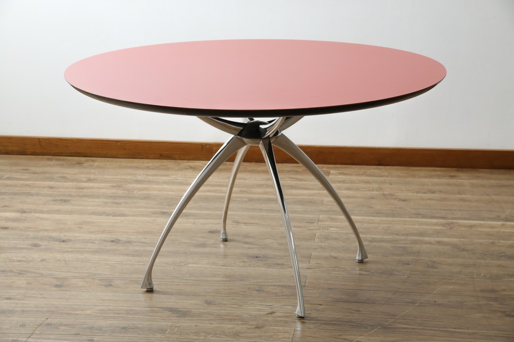 和製ビンテージ　ADAL(アダル)　レッドカラーがアクセント!放射状に伸びるレッグがオブジェのようなリンクテーブル　定価約20万円　(R-084434)