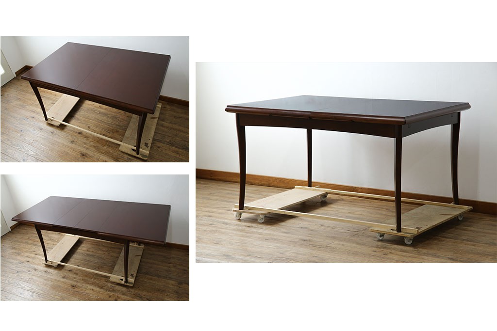 中古　美品　神戸洋家具　メープル不二屋　上品なカラーが高級感を醸し出すエクステンションテーブル　(R-084435)