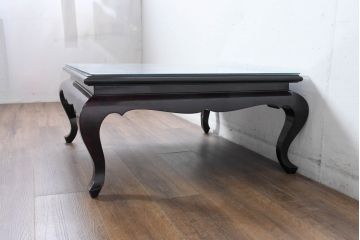 中古　美品!!　ベトナム民芸家具　工芸品　見ごたえのある精彩な細工が目を引くガラス天板の座卓(ローテーブル、センターテーブル、リビングテーブル)(R-084437)