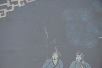 中古　美品!!　ベトナム民芸家具　工芸品　見ごたえのある精彩な細工が目を引くガラス天板の座卓(ローテーブル、センターテーブル、リビングテーブル)(R-084437)