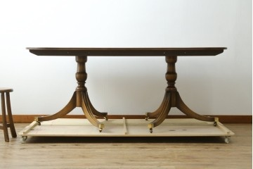 中古　美品　イギリス　高級ブランド　RACKSTRAW(ラックストロー)　優雅な曲線を描く2本脚のデザインが美しいダイニングテーブル　定価約45万円　(R-084439)