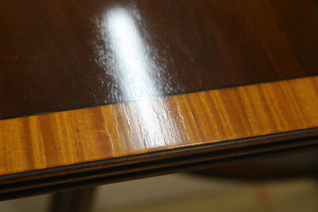 中古　美品　イギリス　高級ブランド　RACKSTRAW(ラックストロー)　優雅な曲線を描く2本脚のデザインが美しいダイニングテーブル　定価約45万円　(R-084439)