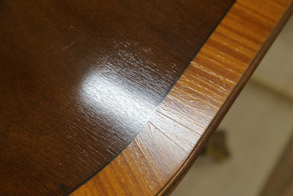 中古　美品　イギリス　高級ブランド　RACKSTRAW(ラックストロー)　優雅な曲線を描く2本脚のデザインが美しいダイニングテーブル　定価約45万円　(R-084439)