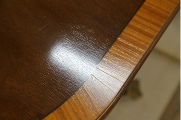 中古　美品　イギリス　高級ブランド　RACKSTRAW(ラックストロー)　優雅な曲線を描く2本脚のデザインが美しいダイニングテーブル　定価約45万円　(R-084439)