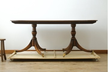 中古　美品　イギリス　高級ブランド　RACKSTRAW(ラックストロー)　優雅な曲線を描く2本脚のデザインが美しいダイニングテーブル　定価約45万円　(R-084439)