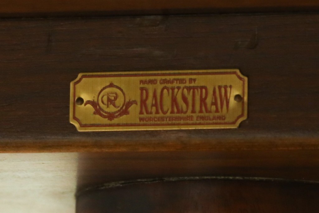 中古　美品　イギリス　高級ブランド　RACKSTRAW(ラックストロー)　優雅な曲線を描く2本脚のデザインが美しいダイニングテーブル　定価約45万円　(R-084439)