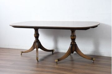 中古　美品　イギリス　高級ブランド　RACKSTRAW(ラックストロー)　優雅な曲線を描く2本脚のデザインが美しいダイニングテーブル(食卓、4人用、6人用、4人掛け、6人掛け、英国)(定価約45万円)(R-084439)