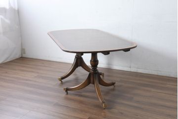中古　美品　イギリス　高級ブランド　RACKSTRAW(ラックストロー)　優雅な曲線を描く2本脚のデザインが美しいダイニングテーブル(食卓、4人用、6人用、4人掛け、6人掛け、英国)(定価約45万円)(R-084439)