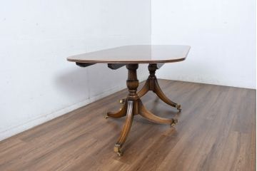 中古　美品　イギリス　高級ブランド　RACKSTRAW(ラックストロー)　優雅な曲線を描く2本脚のデザインが美しいダイニングテーブル(食卓、4人用、6人用、4人掛け、6人掛け、英国)(定価約45万円)(R-084439)
