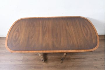 中古　美品　イギリス　高級ブランド　RACKSTRAW(ラックストロー)　優雅な曲線を描く2本脚のデザインが美しいダイニングテーブル(食卓、4人用、6人用、4人掛け、6人掛け、英国)(定価約45万円)(R-084439)