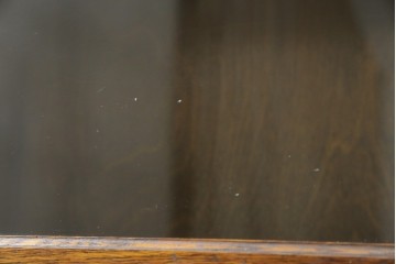 イギリスアンティーク　オーク材　スライド扉(フリップアップ扉)付き!　直線的で重厚感のある佇まいが魅力のブックケース(本箱、カップボード、キャビネット、収納棚、戸棚、英国)(R-084448)