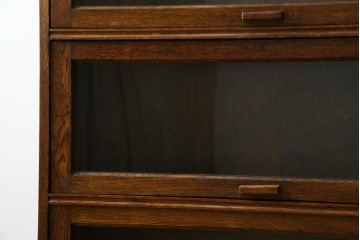 イギリスアンティーク　オーク材　スライド扉(フリップアップ扉)付き!　直線的で重厚感のある佇まいが魅力のブックケース(本箱、カップボード、キャビネット、収納棚、戸棚、英国)(R-084448)