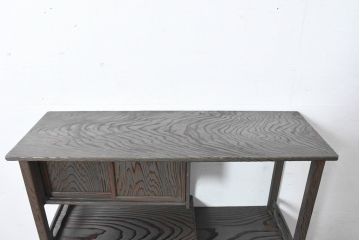 中古　美品　波打つ木目が美しい渋い色味の茶棚(飾り棚、違い棚、収納棚、戸棚)(R-084449)