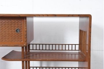 中古　上手物!!　高級デパート取り扱い　国産　職人手作り　欅(ケヤキ)材　職人技が光る凝った作りの茶棚(飾り棚、茶箪笥、収納棚、戸棚、網代)(R-084450)