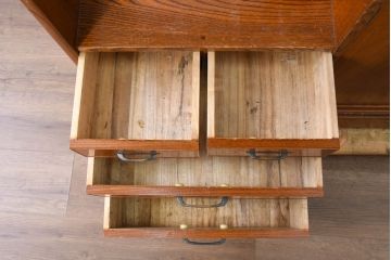 中古　上手物!!　高級デパート取り扱い　国産　職人手作り　欅(ケヤキ)材　職人技が光る凝った作りの茶棚(飾り棚、茶箪笥、収納棚、戸棚、網代)(R-084450)