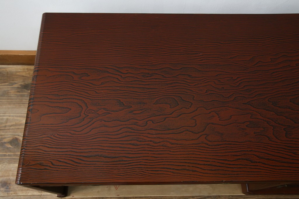 中古　高級品!!　高島屋デパート取り扱い　伝統技法　「杢目出し漆塗り」(根来漆塗り)　内部桐材　職人の技が光る!実用性とデザイン性を兼ね備えた座卓　(R-084452)