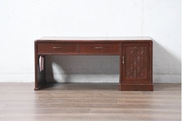 中古　高級品!!　高島屋デパート取り扱い　伝統技法　「杢目出し漆塗り」(根来漆塗り)　内部桐材　職人の技が光る!実用性とデザイン性を兼ね備えた座卓(文机、片袖机、座机、ローテーブル、ワークデスク)(R-084452)