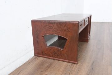中古　高級品!!　高島屋デパート取り扱い　伝統技法　「杢目出し漆塗り」(根来漆塗り)　内部桐材　職人の技が光る!実用性とデザイン性を兼ね備えた座卓(文机、片袖机、座机、ローテーブル、ワークデスク)(R-084452)