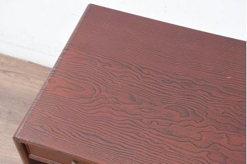 中古　高級品!!　高島屋デパート取り扱い　伝統技法　「杢目出し漆塗り」(根来漆塗り)　内部桐材　職人の技が光る!実用性とデザイン性を兼ね備えた座卓(文机、片袖机、座机、ローテーブル、ワークデスク)(R-084452)