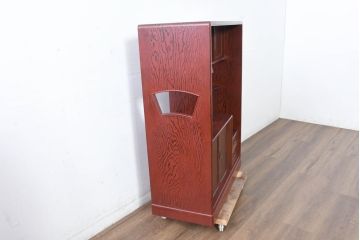 中古　高級品!!　高島屋デパート取り扱い　伝統技法　「杢目出し漆塗り」(根来漆塗り)　内部桐材　上品な色味と艶が目を惹く飾り棚(違い棚、収納棚、茶棚、戸棚)(R-084453)